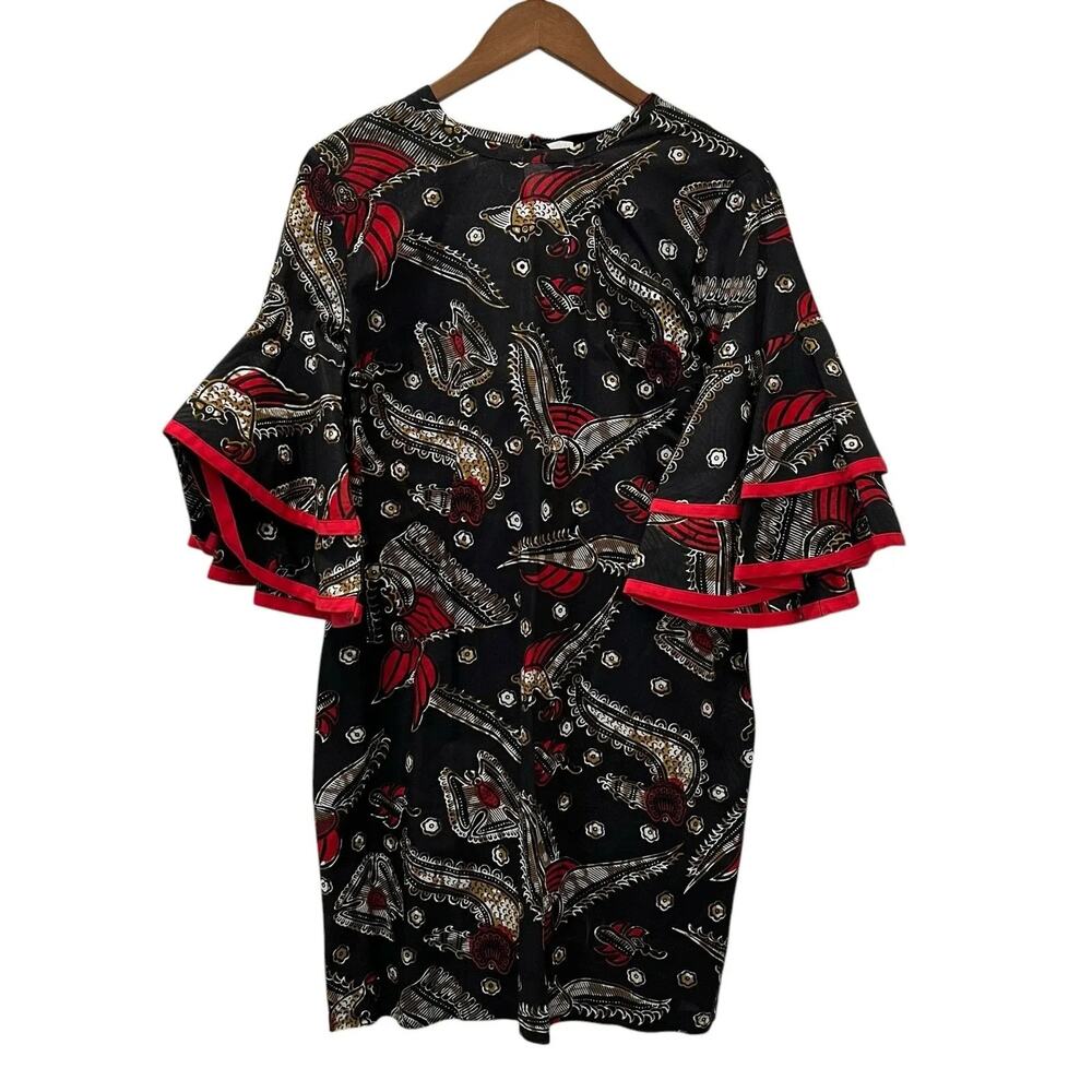 RFG Rights For God Dress Womens L Black Paisley Bell Sleeve Shift Ruffle Boho